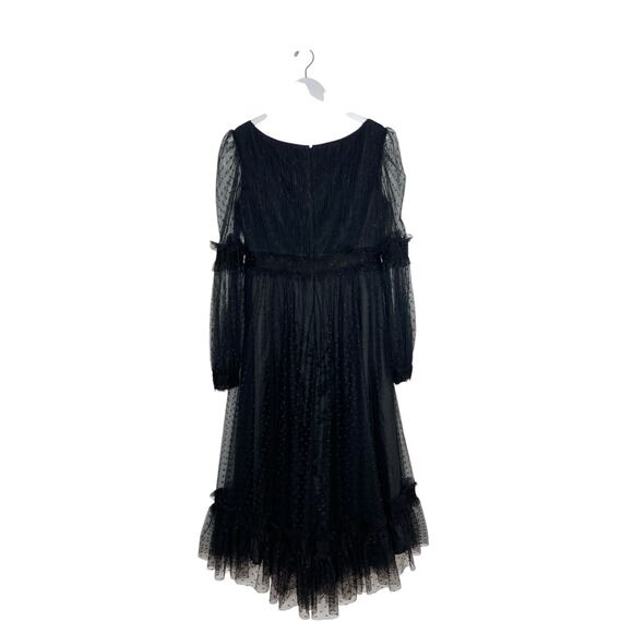 Mac Duggal 68567 Black Sheer Swiss Dot Long Sleeve V Neck Dress Size 12 NWT - Picture 7 of 9